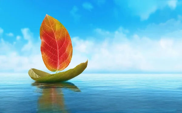 葉で作られた船 3Dイラスト — ストック写真