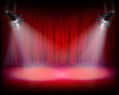 Stage with red curtain. Vector illustration. clipart