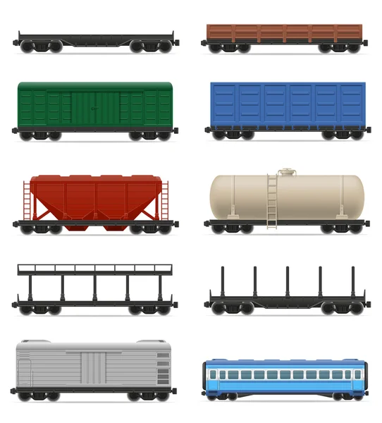 Ensemble icônes train chariot illustration vectorielle — Image vectorielle