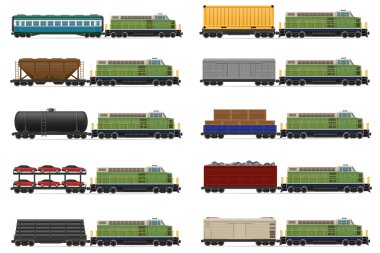 set simgeleri demiryolu tren lokomotif ve vagon vektör illust ile