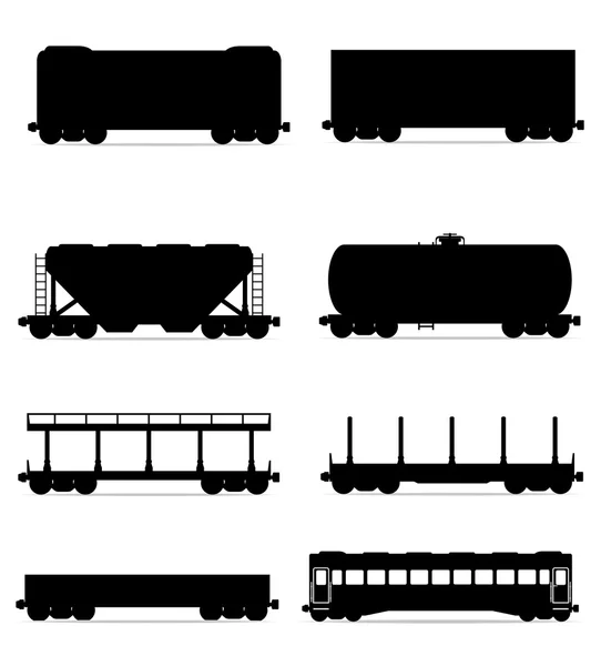 Pictogrammen spoorweg vervoer trein zwarte omtrek silhouet vector instellen — Stockvector