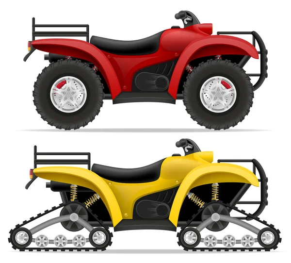 Atv motorcycle on four wheels and trucks off roads vector illust — Stock Vector