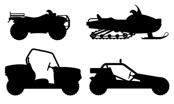 Készlet ikonok atv automobile távoli utak fekete körvonal silhouette vect — Stock Vector