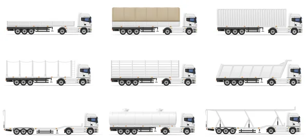 Ställa in ikoner lastbilar semi trailer vektor illustration — Stock vektor