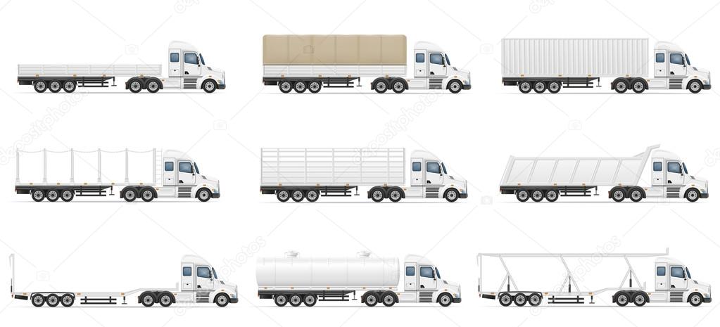 set icons trucks semi trailer vector illustration