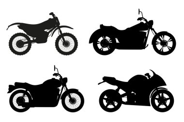 Motosiklet simgeler siyah anahat siluet vektör illustratio ayarla