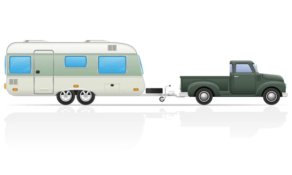 Gamla retro bil pickup med trailer vektor illustration — Stock vektor