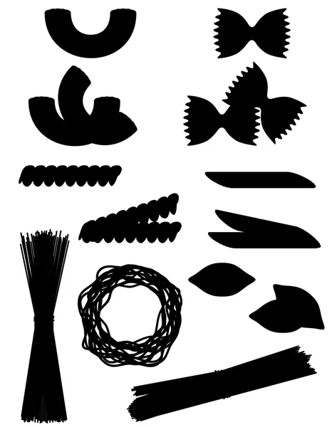 Pasta set icone sagoma nera contorno vettoriale illustrazione — Vettoriale Stock
