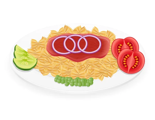 Pasta en un plato con verduras vector ilustración — Vector de stock