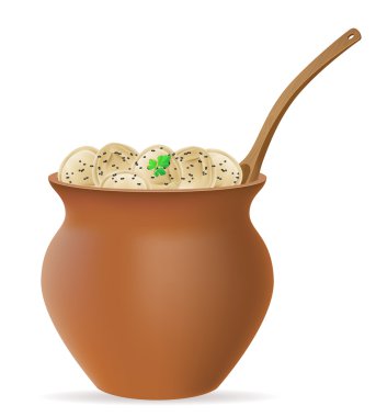 köfte kil tencerede bir dolgu ve yeşillik ile hamur pelmeni