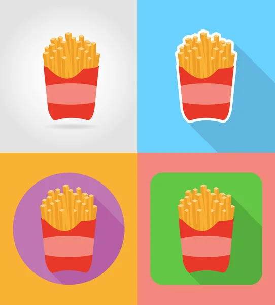 Pommes de terre frites fast food icônes plates avec le vecteur d'ombre illus — Image vectorielle