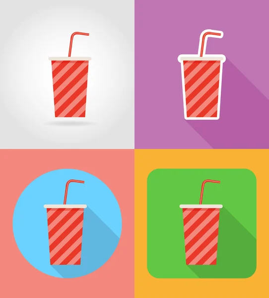 Soda in a paper cup fast food flat icons with the shadow vector — Stock Vector