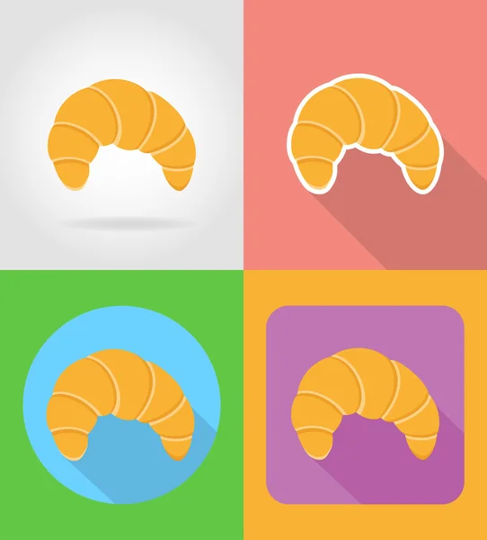 Croissant snabbmat platt ikoner med skuggan vektor illustrati — Stock vektor