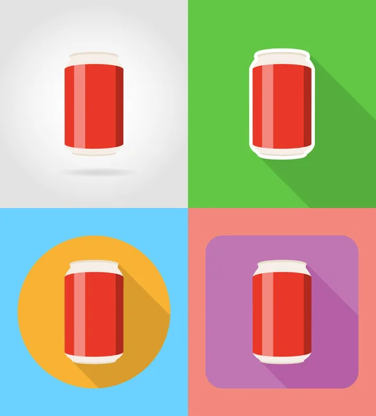 Soda in the can fast food flat icons with the shadow vector illu — Stock Vector
