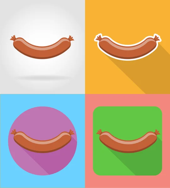 Salchicha frita comida rápida iconos planos con el vector de la sombra illust — Vector de stock