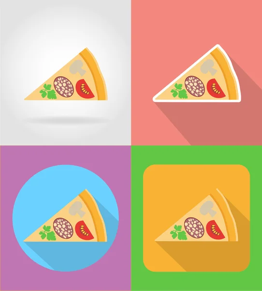 Pizza fast food icônes plates avec l'illustration vectorielle ombre — Image vectorielle