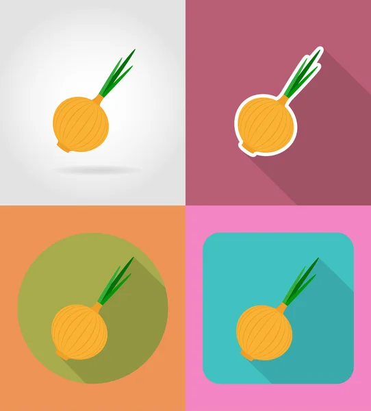 Lök grönsaker platt ikoner med skugga vektor illustration — Stock vektor