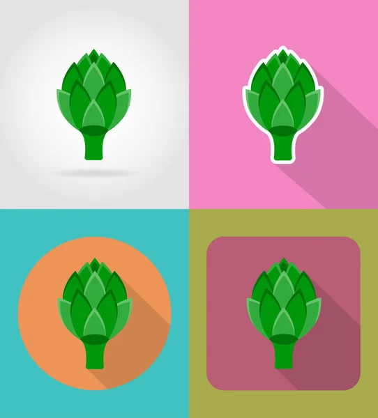 Kronärtskocka grönsaker platt ikoner med skuggan vektor illustrati — Stock vektor