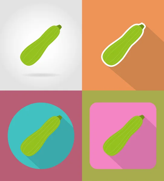 Zucchini vegetabiliska platt ikoner med skuggan vektor illustratio — Stock vektor