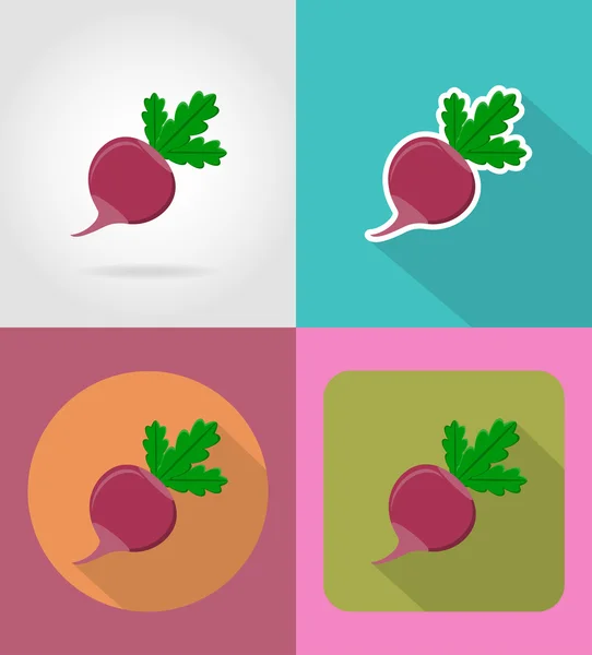 Rabanetes vegetais ícones planos com o vetor sombra illustratio —  Vetores de Stock
