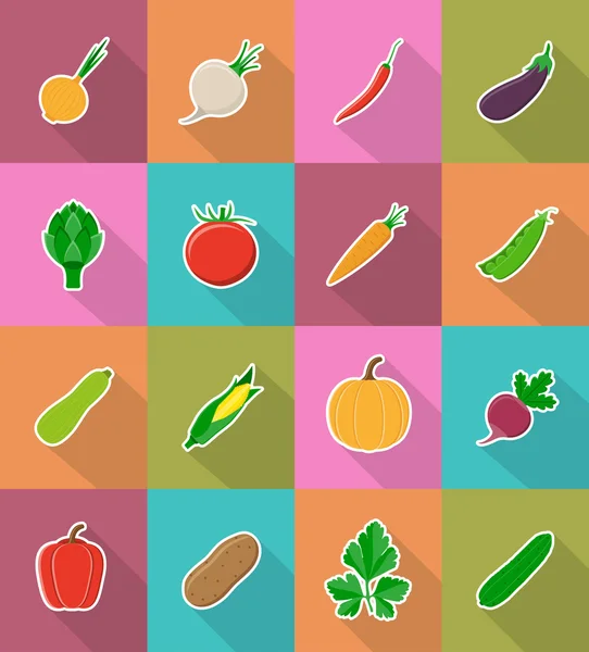 Gemüse flache Symbole mit dem Schattenvektor Illustration — Stockvektor