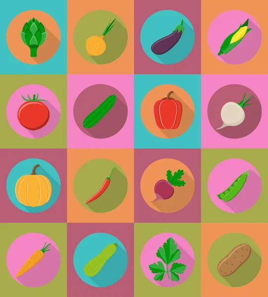 Verduras iconos planos con la ilustración vector sombra — Vector de stock