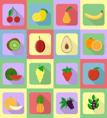 meyve düz set simgeleri gölge vektör çizim ile