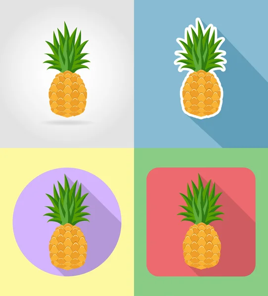 Ananas frukt platt uppsättning ikoner med skugga vektor nedanstående — Stock vektor