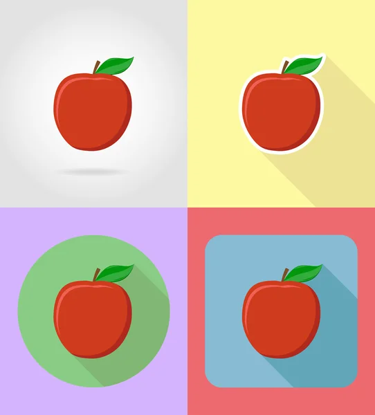 Manzana frutas conjunto de iconos planos con la ilustración vector sombra — Archivo Imágenes Vectoriales