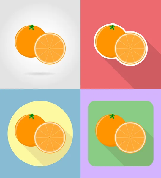 Frutas naranjas iconos de conjunto plano con la ilustración vector sombra — Vector de stock