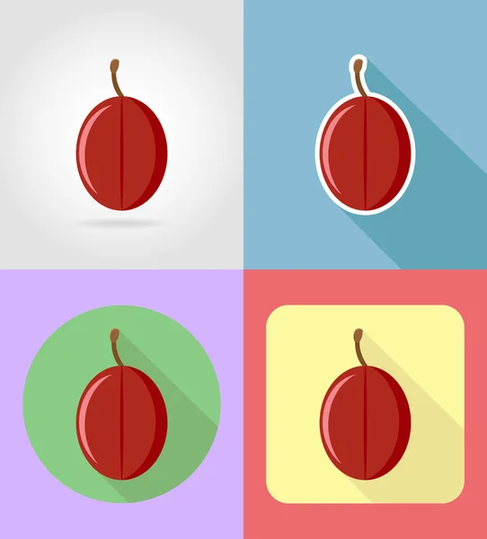 Plum φρούτα επίπεδη ορισμός εικονίδια με την εικονογράφηση διανυσματικά σκιά — Διανυσματικό Αρχείο