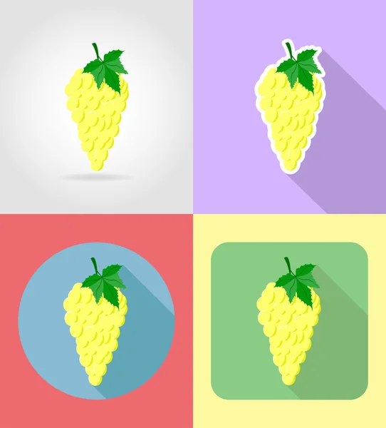 Σταφύλια φρούτα επίπεδη ορισμός εικονίδια με την εικονογράφηση διανυσματικά σκιά — Διανυσματικό Αρχείο