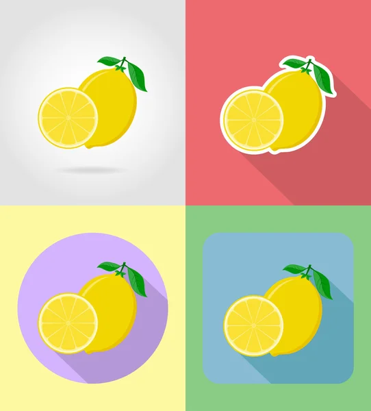 Λεμόνι φρούτων επίπεδη ορισμός εικονίδια με την εικονογράφηση διανυσματικά σκιά — Διανυσματικό Αρχείο