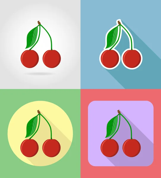Επίπεδη ορισμός εικονίδια κεράσι φρούτα με την εικονογράφηση διανυσματικά σκιά — Διανυσματικό Αρχείο