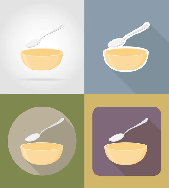 スープ皿スプーン オブジェクトと食品のベクトルのための機器 — ストックベクタ