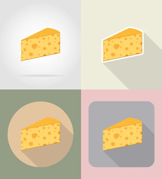 Pezzo di formaggio cibo e oggetti icone piatte vettoriale illustrazione — Vettoriale Stock