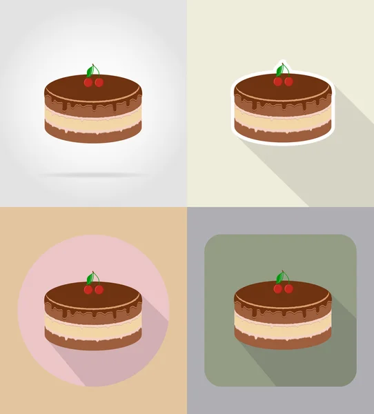 Шоколадный торт и объекты плоские иконки векторные иллюстрации — стоковый вектор