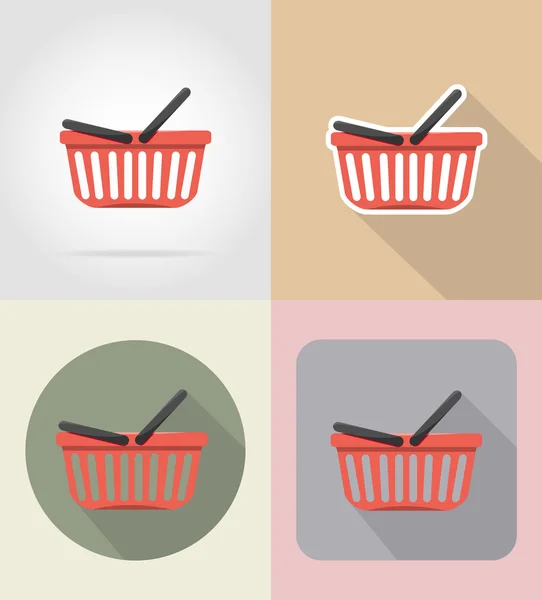 Korg av produkter i stormarknad mat och objekt platt ikoner ve — Stock vektor