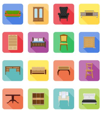 mobilya düz simgeler vektör çizim ayarla.