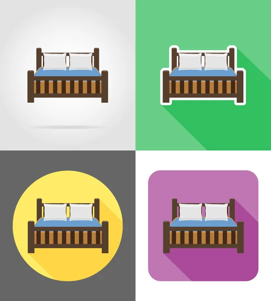 Mobília de cama conjunto ícones planos vetor ilustração — Vetor de Stock