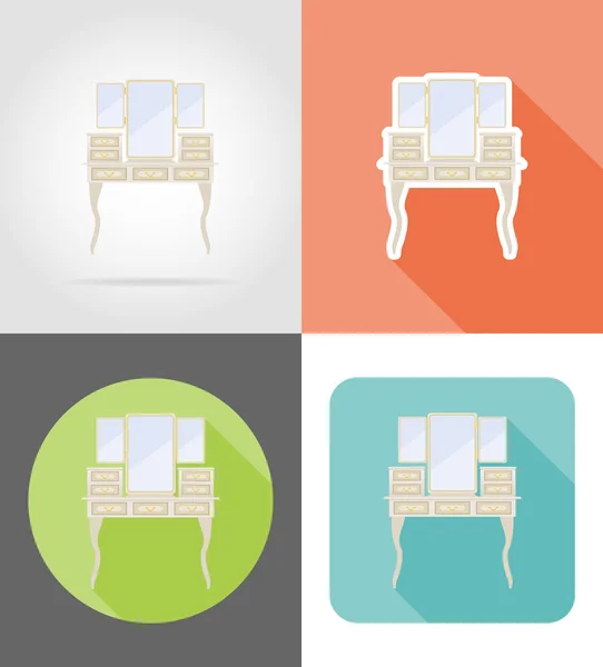 Vanity table old retro furniture set flat icons vector illustrat — Stock Vector
