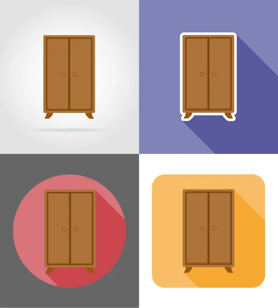 Muebles de armario conjunto iconos planos vector ilustración — Archivo Imágenes Vectoriales