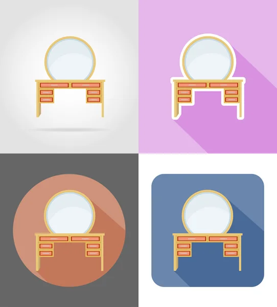 Eitelkeit Tischmöbel Set flache Symbole Vektor Illustration — Stockvektor