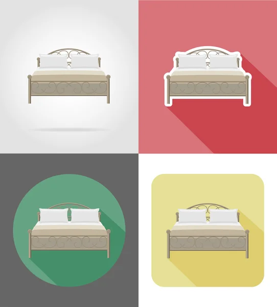 ベッド家具セット フラット アイコン ベクトル図 — ストックベクタ