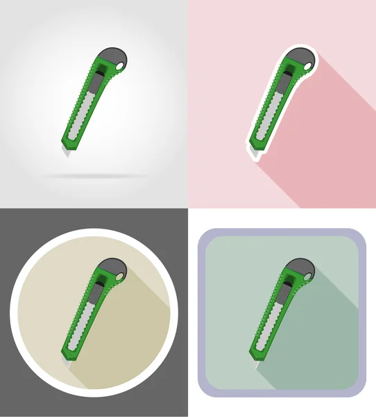 Cuchillo equipo de papelería conjunto iconos planos vector ilustración — Archivo Imágenes Vectoriales