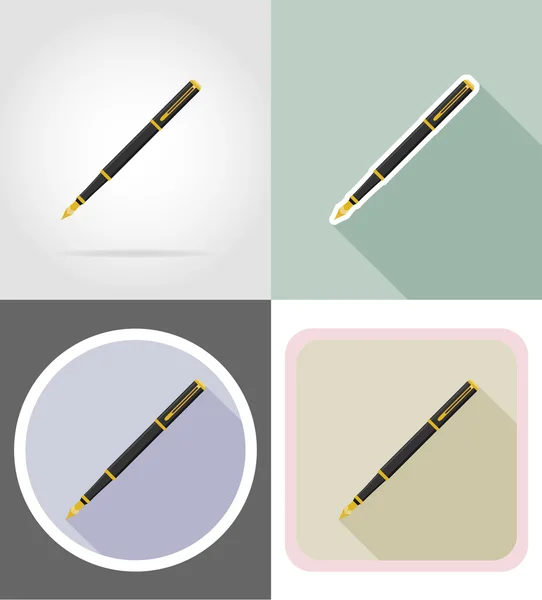Equipamento de papelaria caneta conjunto ícones planos ilustração vetorial — Vetor de Stock