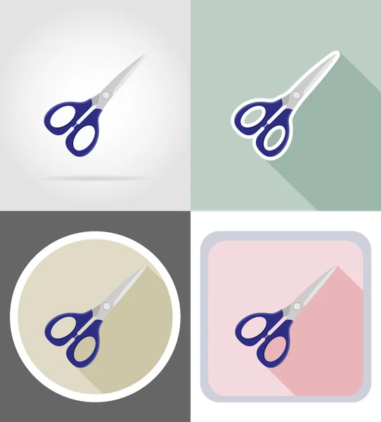 Schere Schreibwaren Ausrüstung Set flache Symbole Vektor Illustration — Stockvektor