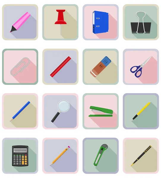 Stationery equipment set flat icons vector illustration — Stock Vector