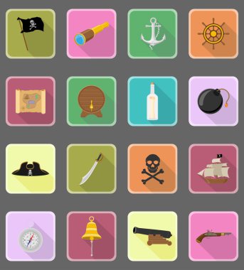 korsan düz simgeler illüstrasyon vektör