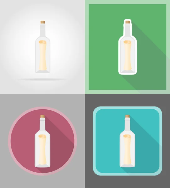 Mensaje en la botella iconos planos vector ilustración — Vector de stock